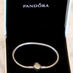 PANDORA Moments Crown O Clasp Sterling Silver Snake Chain Charm Bracelet